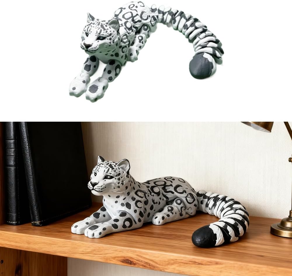 3D Printed 8.26 Inch Snow Leopard Collectible Figurines for Home Office Decor Executive Desk