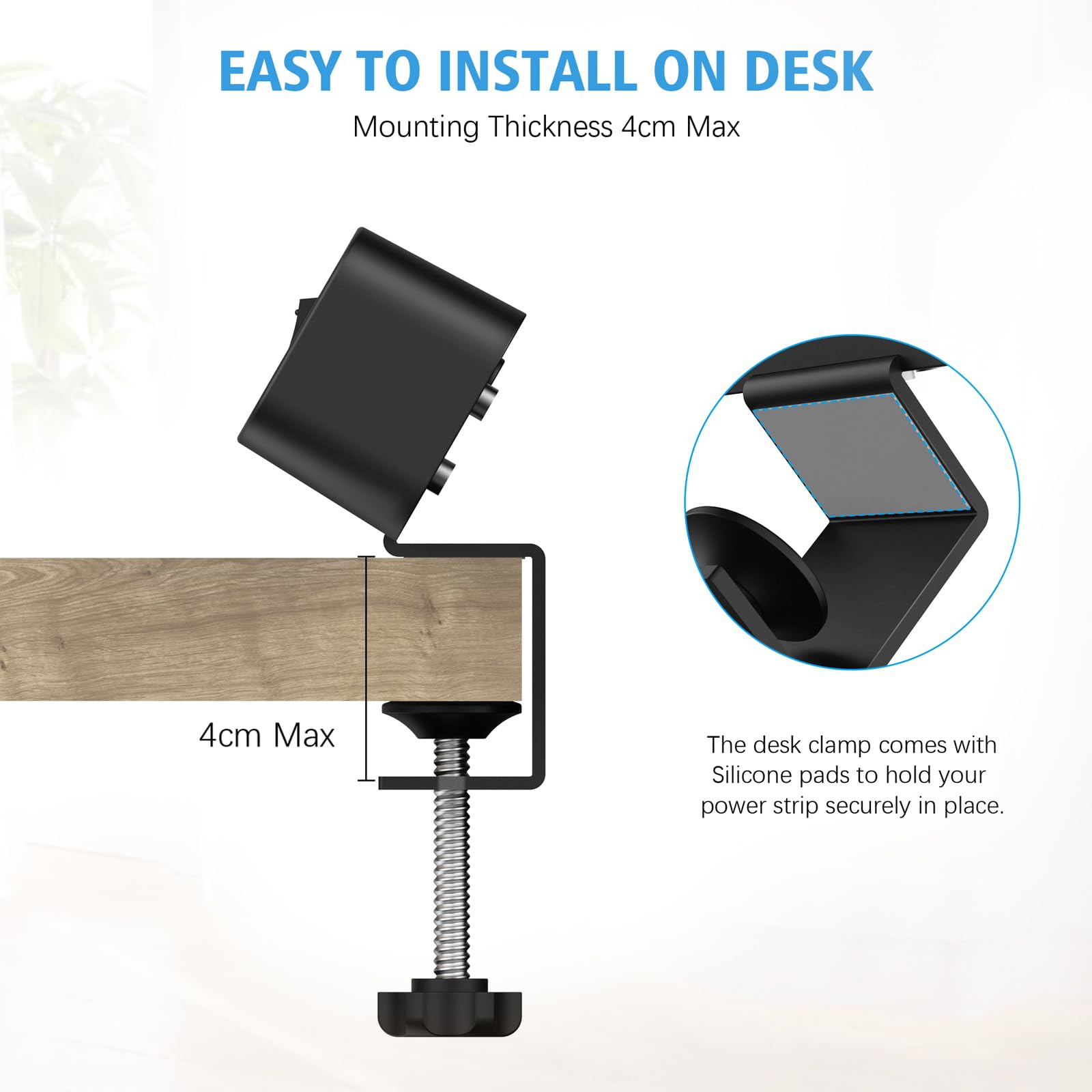 Prise de Table avec USB C, Prise Multiple 3 USB à 3 Voies avec Interrupteur, Multiprise de Bureau avec Câble 2M pour Bureau à Domicile. Noir (Lot de 6)
