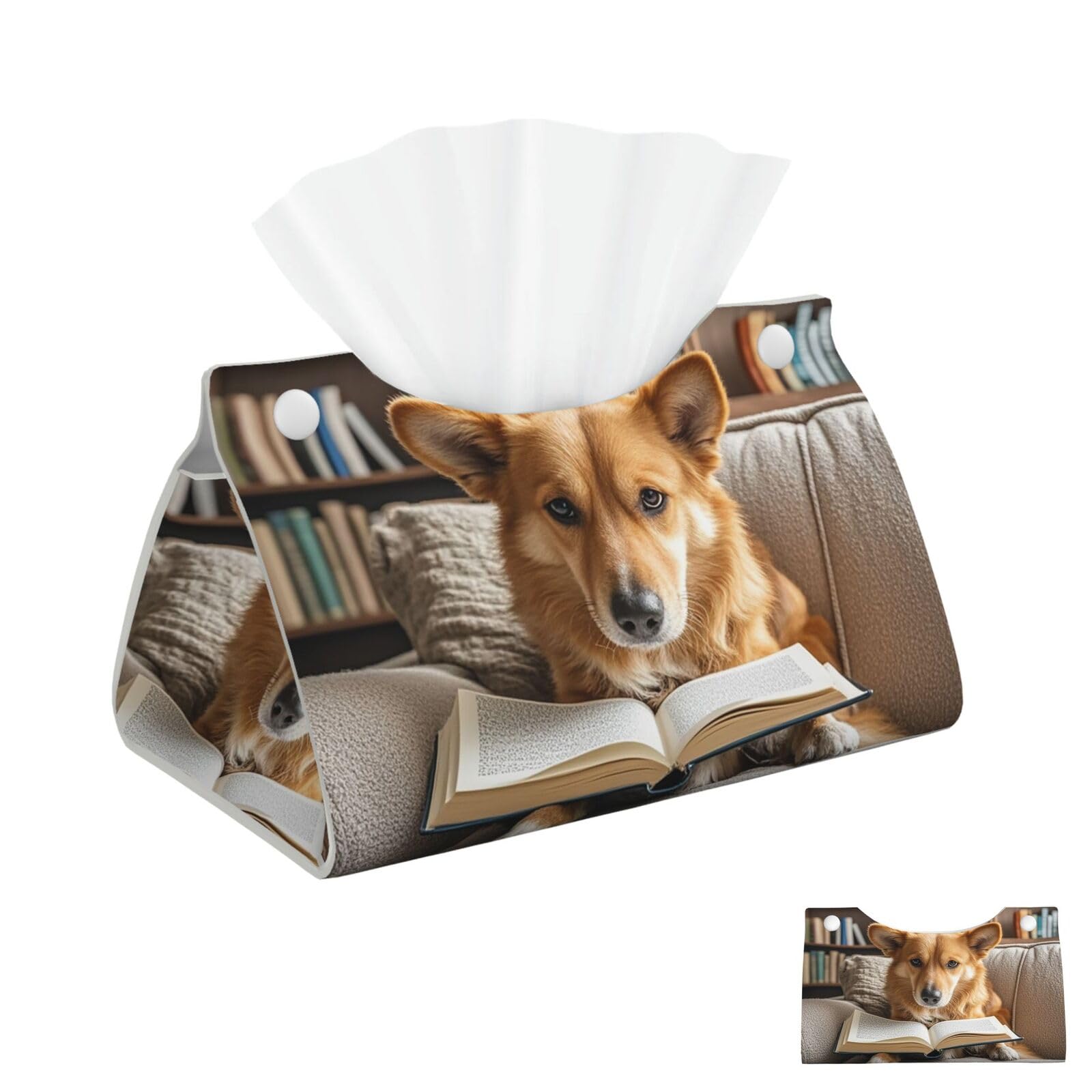 Reading Dog Tissue Box Cover Square Cube Boxes