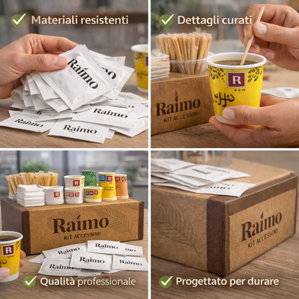 Kit 1800 Accessori Caffè Completo - 600 Bicchierini Carta Biodegradabili 75 ml + 600 Palettine in Legno Monouso + 600 Bustine di Zucchero Extra Fine, Set Pausa Caffè per Casa, Ufficio ed Eventi