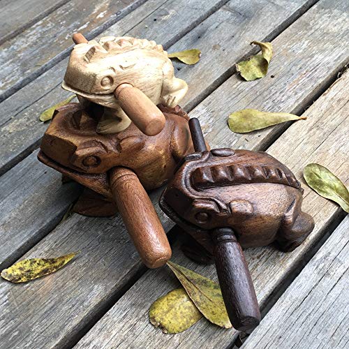 Cozinest Percussion Instruments Wooden Frog 3 Size 4.75\", 4\" and 3\" Family Wood Frog Guiro Rasp Musical Instrument Tone Block Musical Toy Percussion Instrument Home Office Decoration - Thumbnail 6