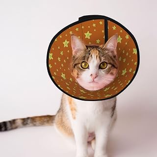 Yellow Stars Orange Pet Recovery Collar Adjustable Pet Cone Collars Lightweight Protective Neck Cover Cat Dog Soft Elizabeth Circle to Prevent Licking Wound After Surgery Medium