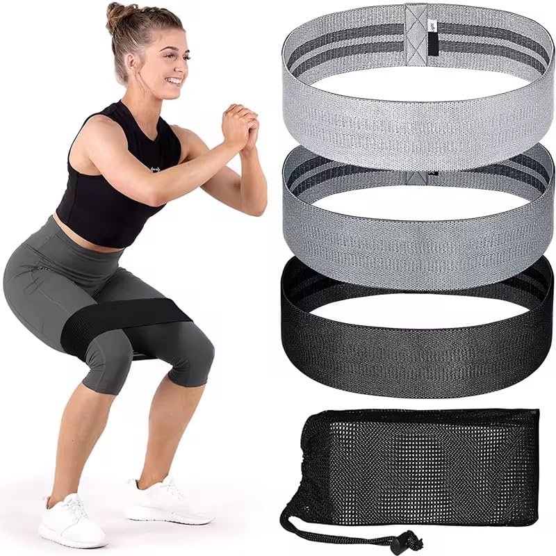 Fabric Resistance Bands Set for Glutes & Legs &ndash; 3 Non-Slip Booty Bands (Light/Medium/Heavy) + Mesh...