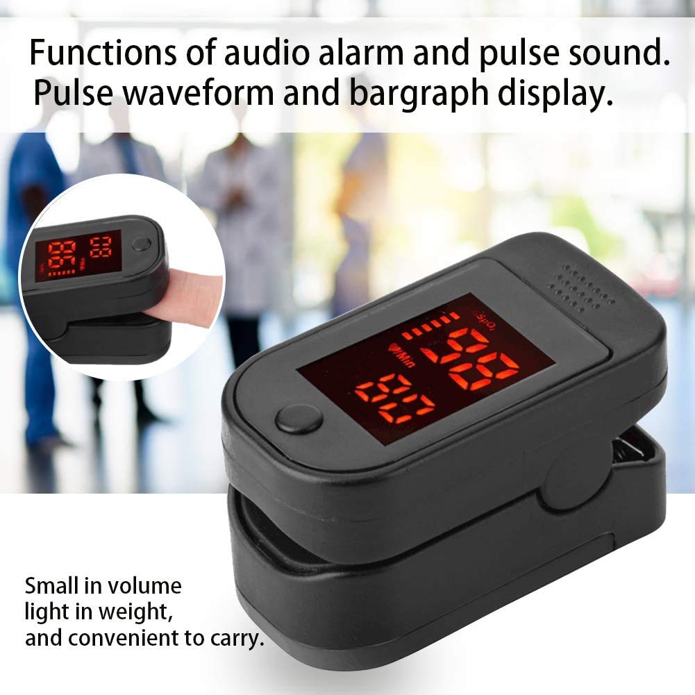 Pulsossimetro da dito con display a LED, monitor portatile per saturazione dell'ossigeno nel sangue e frequenza cardiaca, per assistenza sanitaria familiare, Non null, Nero , Taglia libera