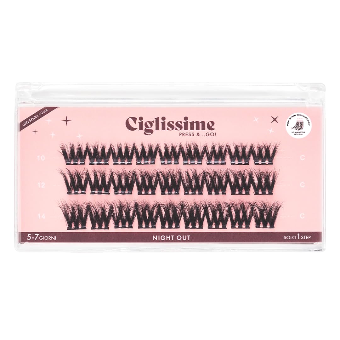 NIGHT OUT Press&Go - Ciuffetti Ciglia Finte Senza Colla Leggere | Extension Ciglia Adesive 3D Vegan e Dermatologicamente Testate - Effetto Cat Eye - Resistenti all'Acqua - Tenuta 7 Giorni