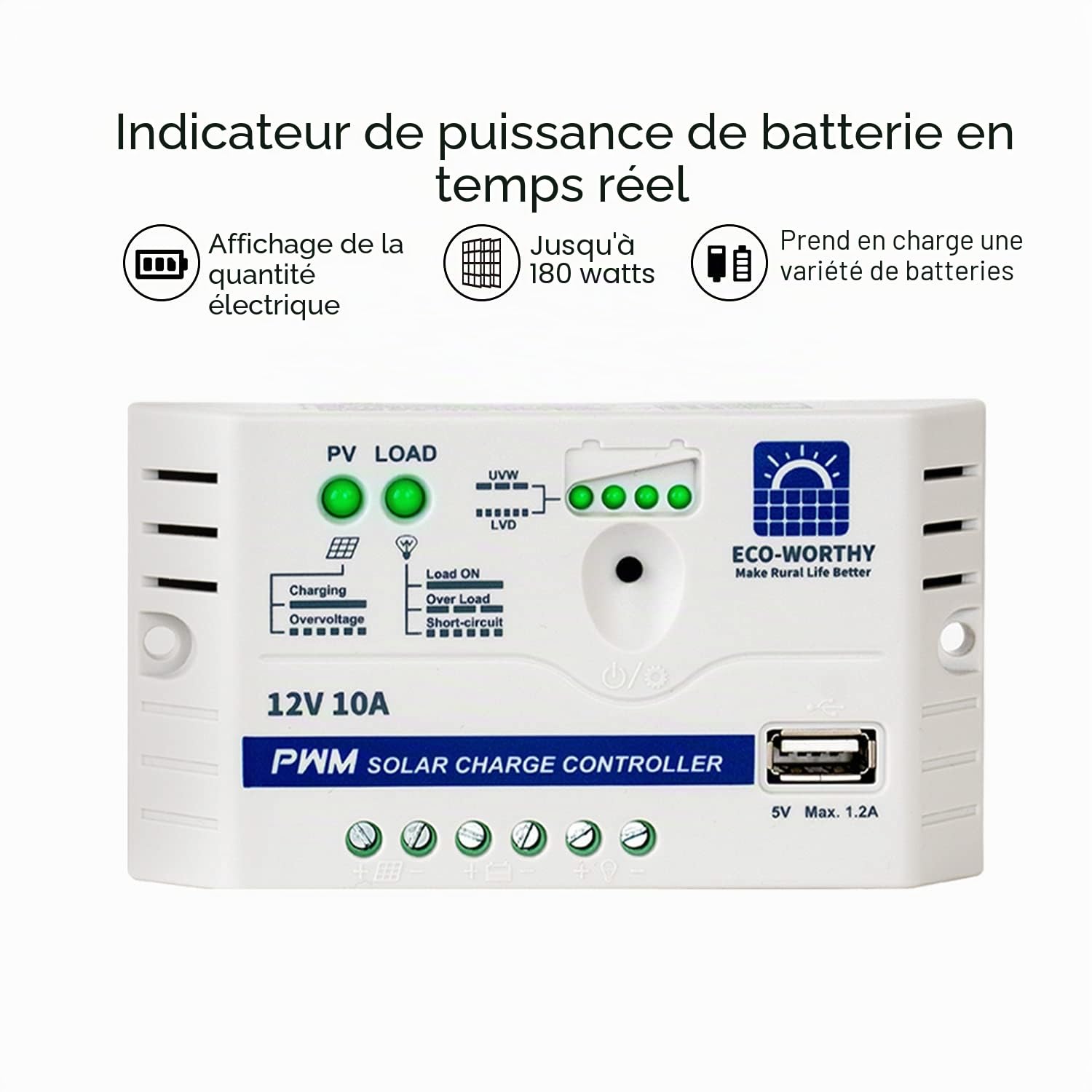 ECO-WORTHY Kit 10W 25W 12V avec Contrôleur 10A pour Porte Automatique, Pompe à l'eau, Appareil DC (10W Kit)