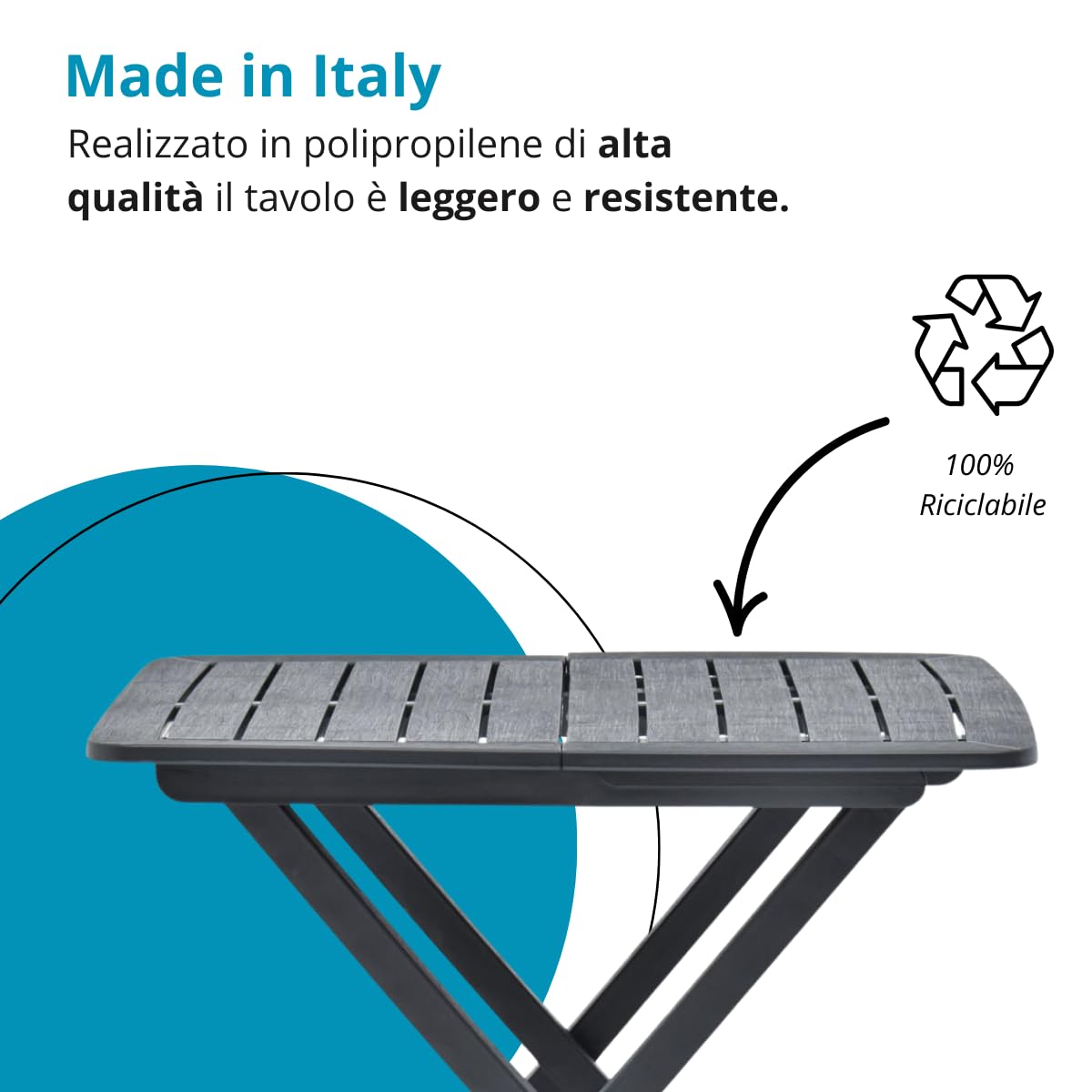 Tomaino - Tavolo Plastica Pieghevole - Tavolo Da Giardino Salvaspazio Richiudibile 79x70x72 cm - Interno, Esterno, Campeggio (Antracite)