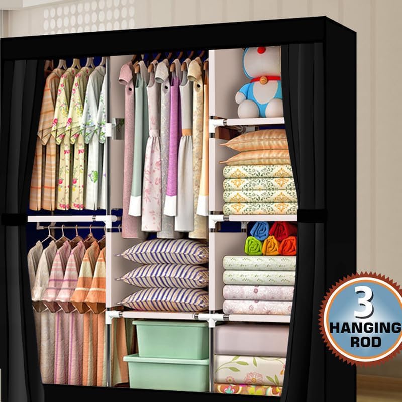 Miniatura 7 de BIVVI Armarios portátiles para colgar ropa, armario de tela no tejida, estante independiente de almacenamiento de ropa con cubierta y 8 estantes,