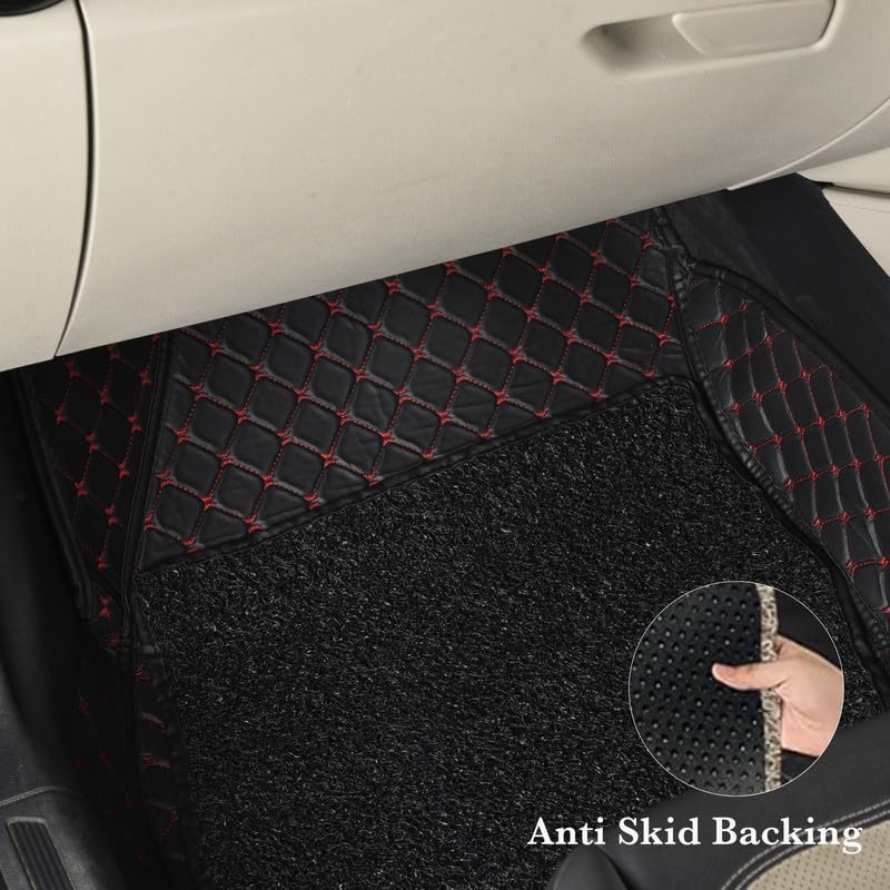 Image of SINEX Premium 7D car mat Full Set for Tata Tigor (Model : 2016-2025) || Luxury Leather Double Car Floor Mat Complete Set || 100% Waterproof and Washable Color : Black-Red (Design-1)