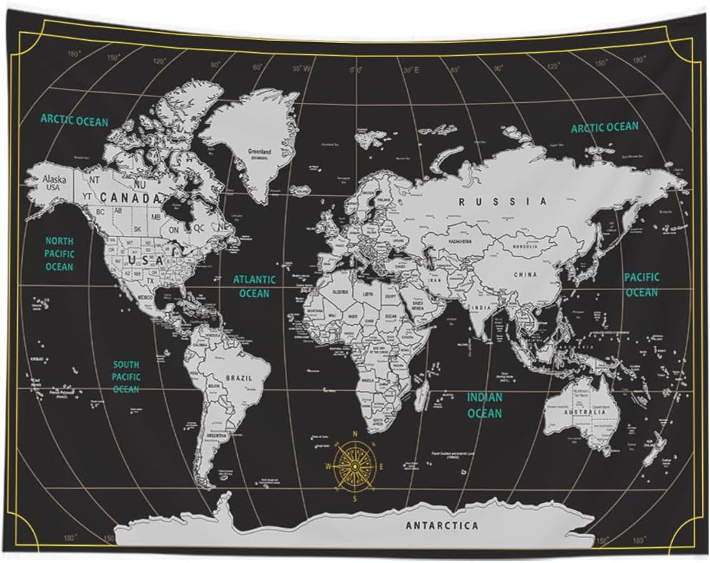 CAPSCEOLL World Map Tapestry Wall Hanging Black White Tapestry Home Décor for Home 40X30 Inch Map for kids Room Wall Art