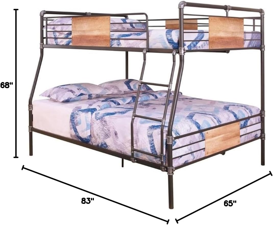 BOWERY HILL Metal Pipe Design Full XL Over Queen Bunk Bed in Sandy Black and Dark Bronze Hand-Brushed