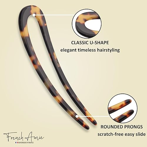 Miniatura 2 de French Amie Slick Ivory - Pin de pelo hecho a mano con acetato de celulosa en U (marfil)