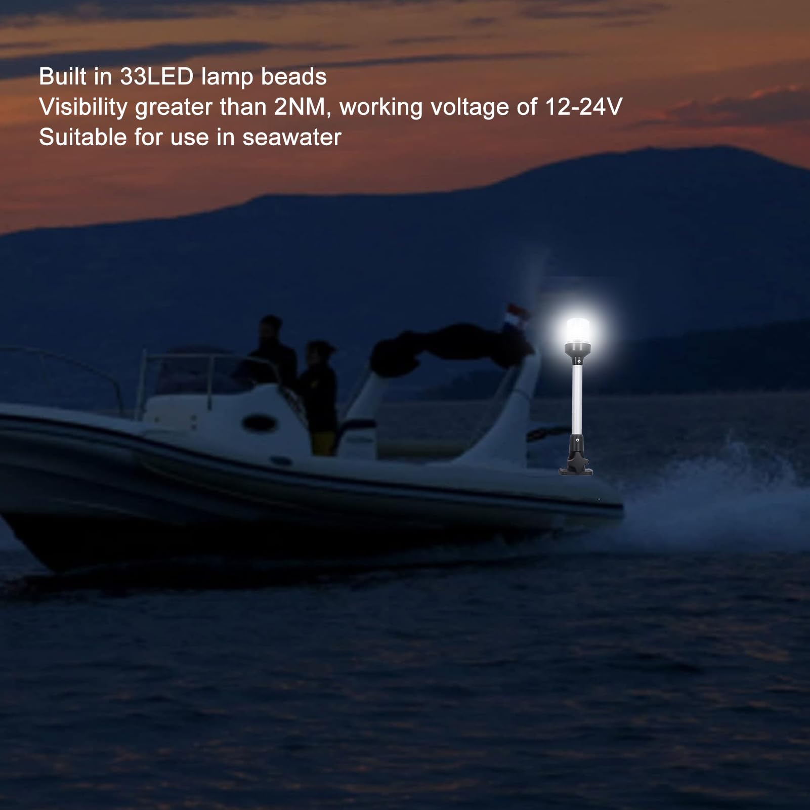 Buachois Luce di Ancoraggio per Barca,Luce di Navigazione per Barca Pieghevole,33Led 12 Pollici per Barca Marina Completa Uscg 2nm per Pontone,Barca Sportiva e da Pesca