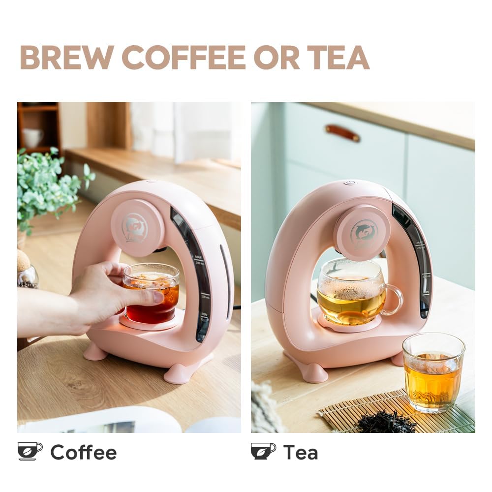 i Cafilas Mini Q Americano zaparzacz do kawy mielonej, 2 w 1, Mini One Cup, zaparzacz do kawy z filtrem do kawy, elektryczny ekspres do kawy mini, 120-240 ml, różowy