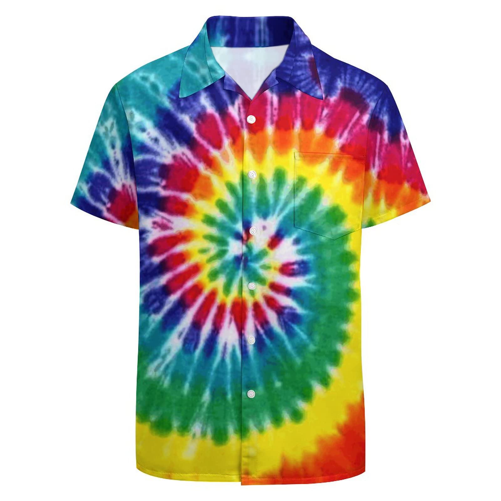 LARSD Men's 70s 90s Retro Hawaiian Beach Shirt, Rainbow Tie Dye, XXL