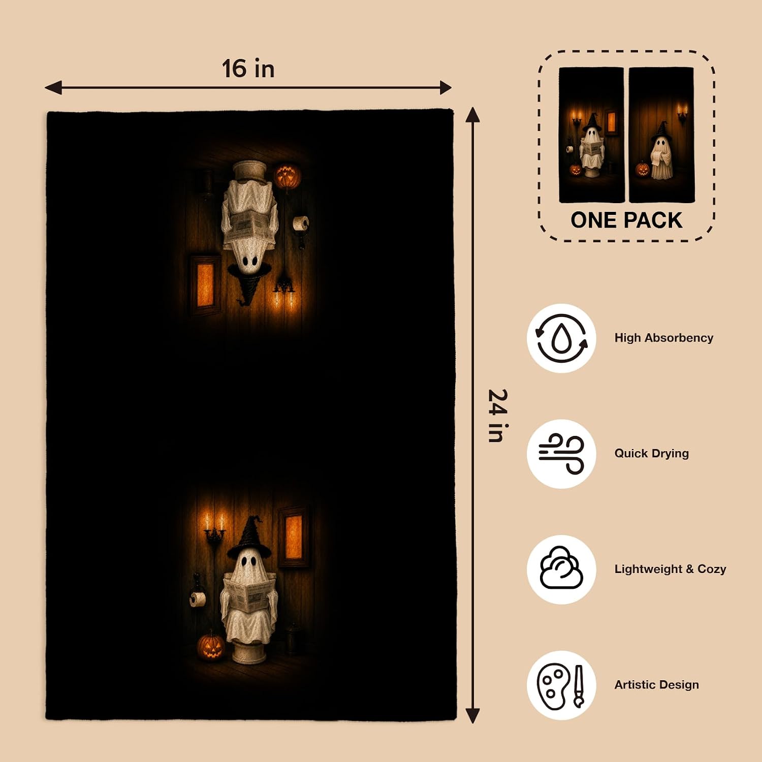 Halloween Ghost Hand Towels for Bathroom Decor16x24 Inch Set of 2