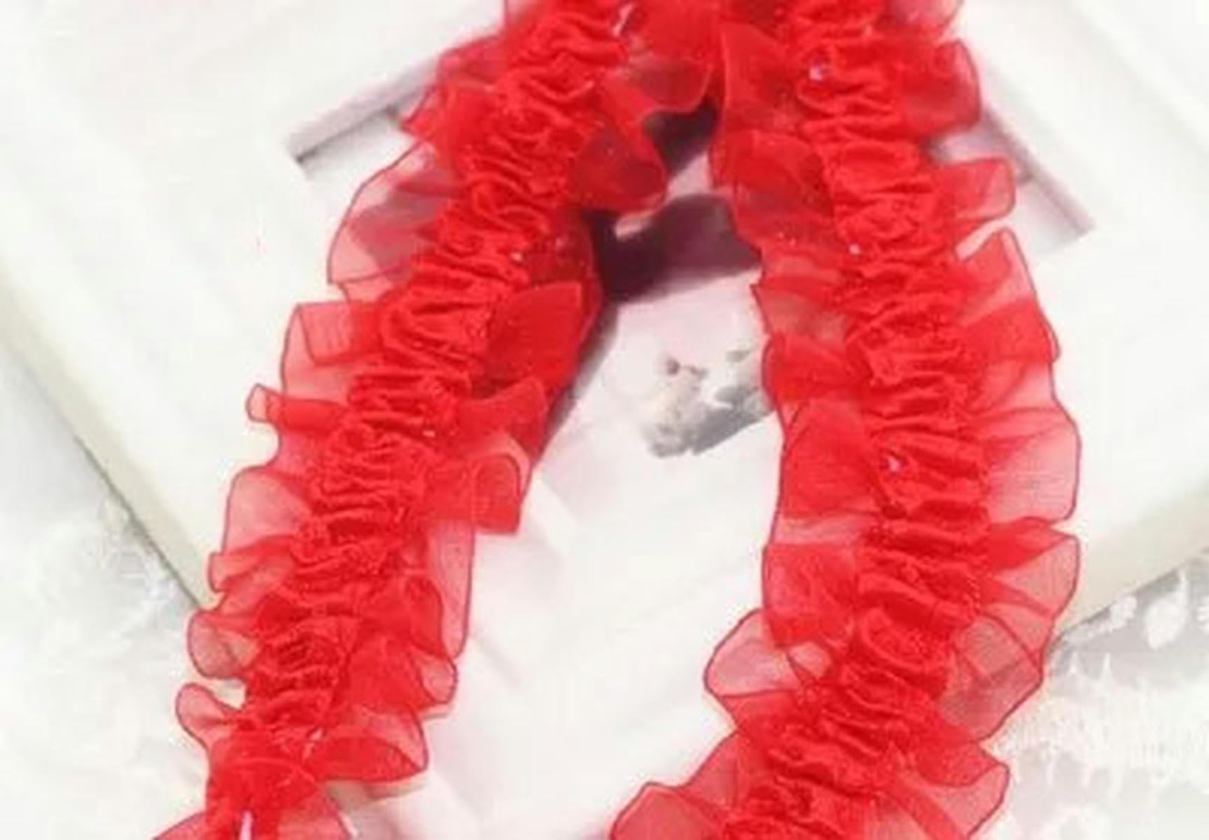Cinta elástica de terciopelo de 5 a 10 m de ancho y 4 cm con volantes, adorno de encaje para decoración de cabezas de cabello, material de encaje plegable, color rojo, 10 metros
