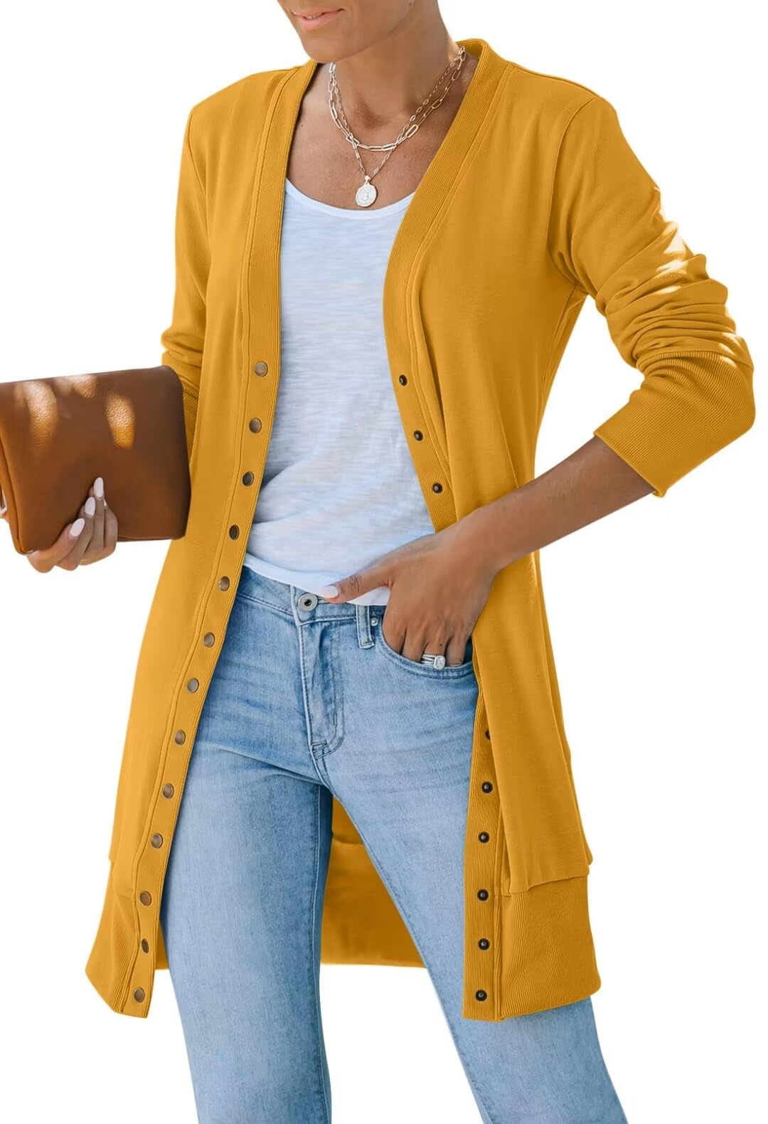 MEROKEETY Women's 2026 Spring Long Sleeve Cardigan Sweater Lightweight Snap Button Down Open Front Casual Outfit