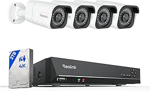 REOLINK 4K Security Camera System - H.265 4pcs PoE Security Cameras Wired with Person Vehicle Detection, 8MP/4K 8CH NVR with 2TB HDD for 24-7 Recording, RLK8-800B4 asin的图片