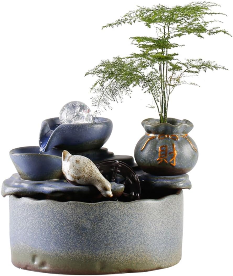 Feng Shui Ornament for Bringing Wealth (Ceramic Tabletop Fountain/Indoor/Outdoor Portable Tabletop Decorative)