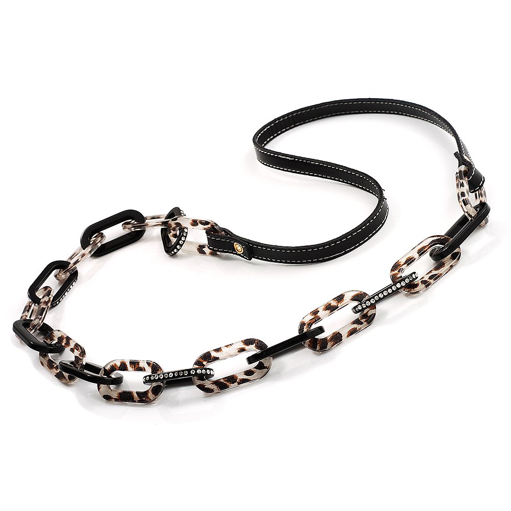 Avalaya Long Black Leather Cord Crystal Perspex Link Fashion Necklace