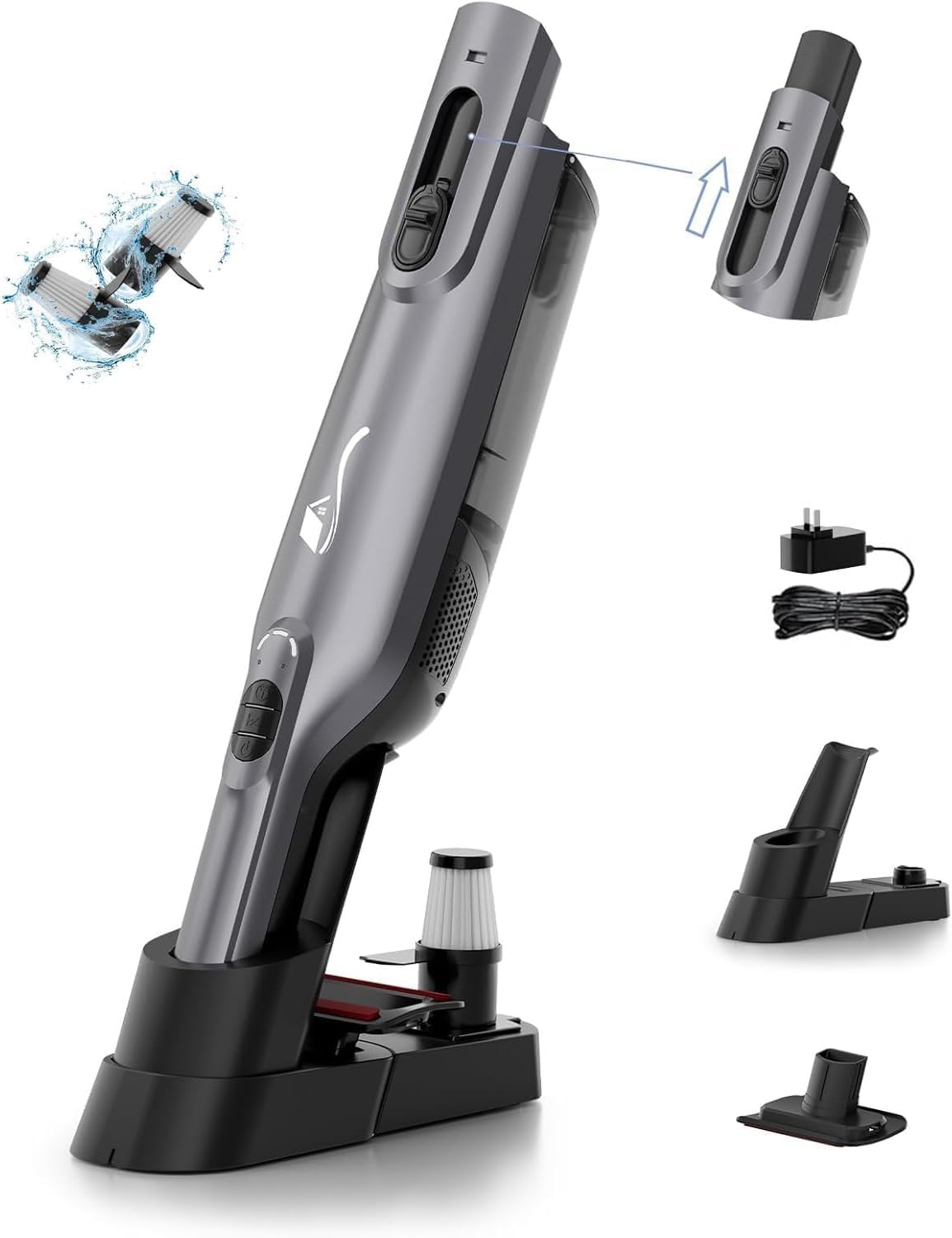 Cordless Handheld Vacuum, Lightweight Portable Hand Vacuum Cleaner with LED Light,Rechargeable Hand Held Vacuum with Charging Dock, Powerful Suction for Office, Home,Car,Silver