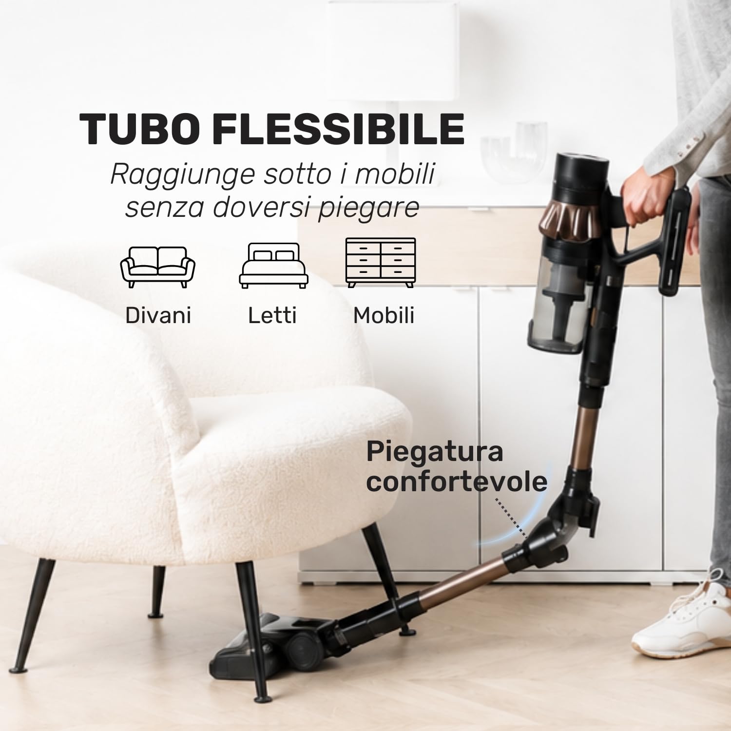 Taurus - scopa elettrica senza fili 220AW, 90 min autonomía, HairFree anti grovigli, Luci LED Full Vision, Serbatoio 700 ml