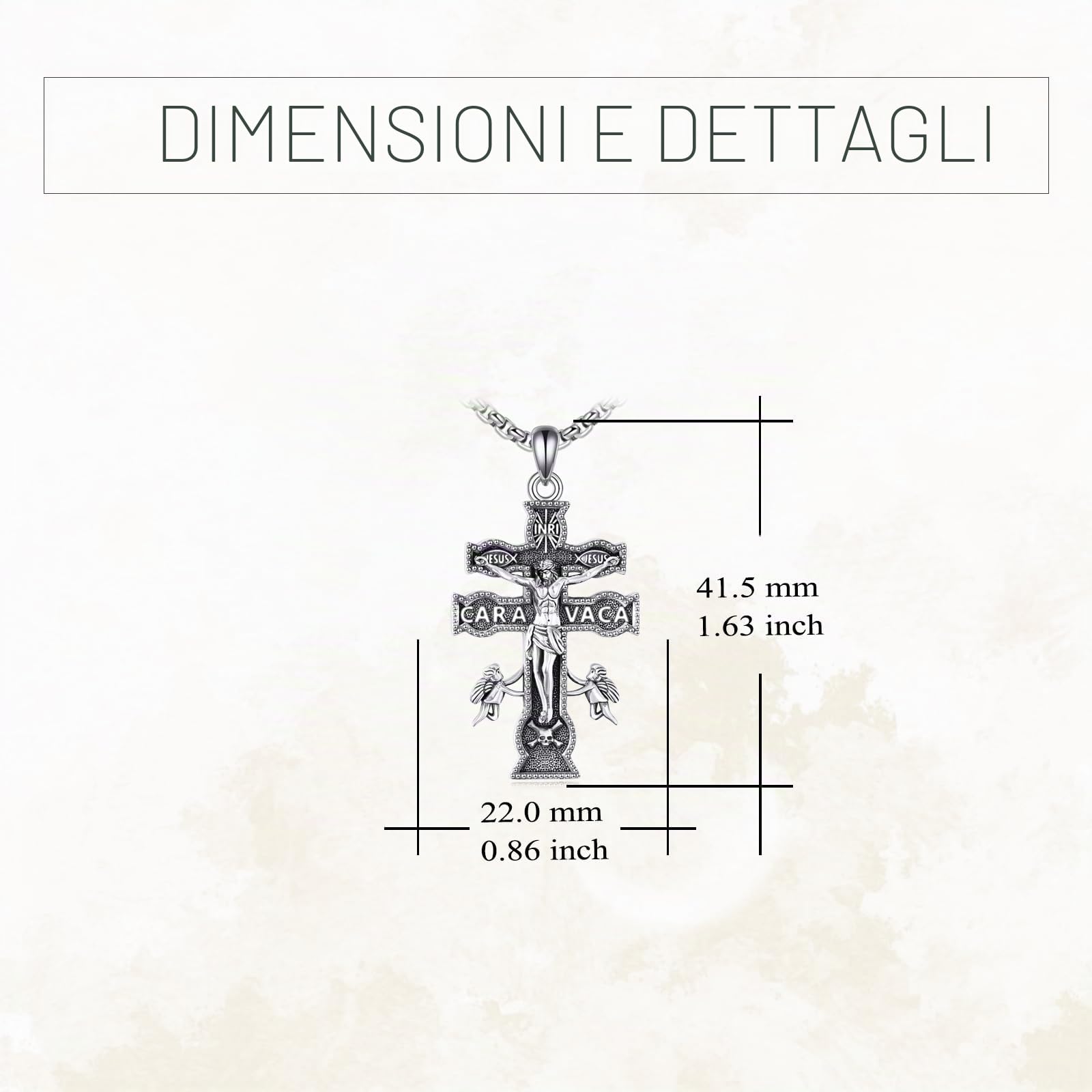 Vadmans Caravaca, collana in argento Sterling con ciondolo a forma di croce di Gesù, gioiello regalo per donne e uomini, Argento sterling, Nessuna pietra preziosa