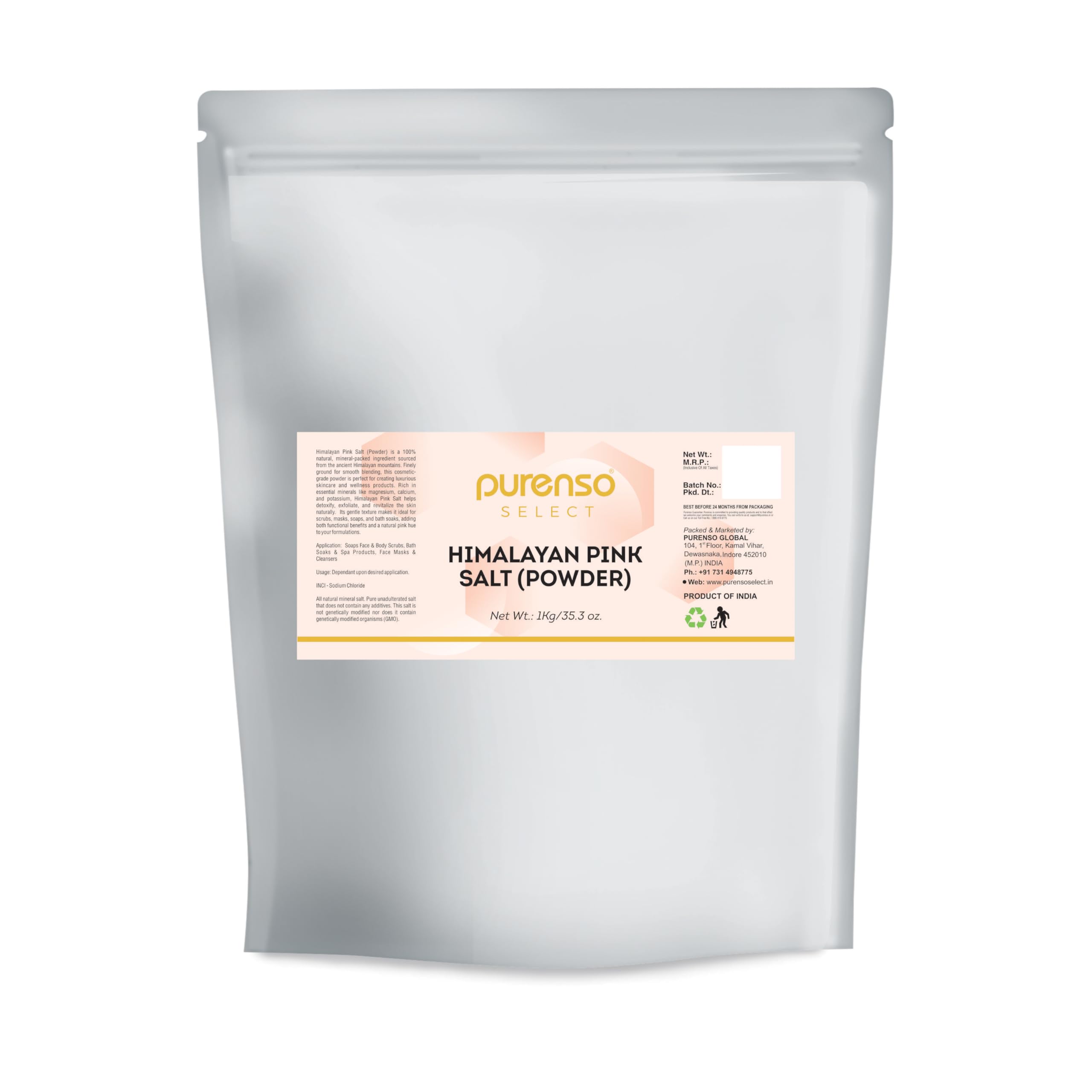 Purenso Select Himalayan Pink Salt Powder, 1Kg – 100% Natural Mineral-Rich Salt for Bath, Scrub & Cosmetic Formulations | Exfoliating & Detoxifying Ingredient for Skin & Body Care-picture-27
