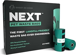 Doggy Do Good Next Pet Waste Bags, Landfill Friendly Recycled Plastic Unscented Dog Poop Bags, Leakproof, Strong, Thick Poop Bags for Dogs, Earth Friendly Poop Bags, 240 Count