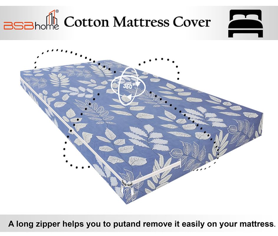 Image of HOMEKART Cotton Floral Printed Single Mattress Protector /Cover with Zipper Chain| All Around Protection with 360 Encasing| Breathable & Dustproof, 72x36x6 Inches -Blue & White