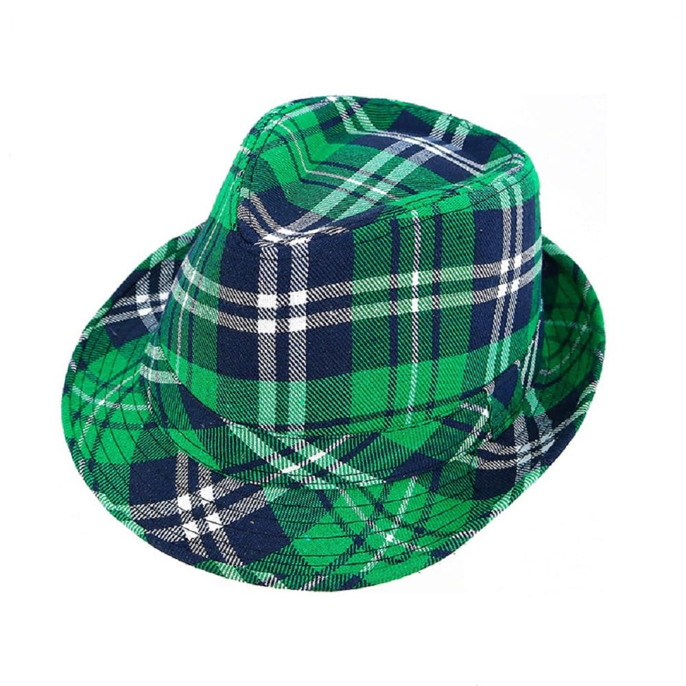 LKQBBSZ St. Patrick's Day Hat Green Plaid Hat Cowboy Top Hat Irish Party Accessory for Men Women Supplies