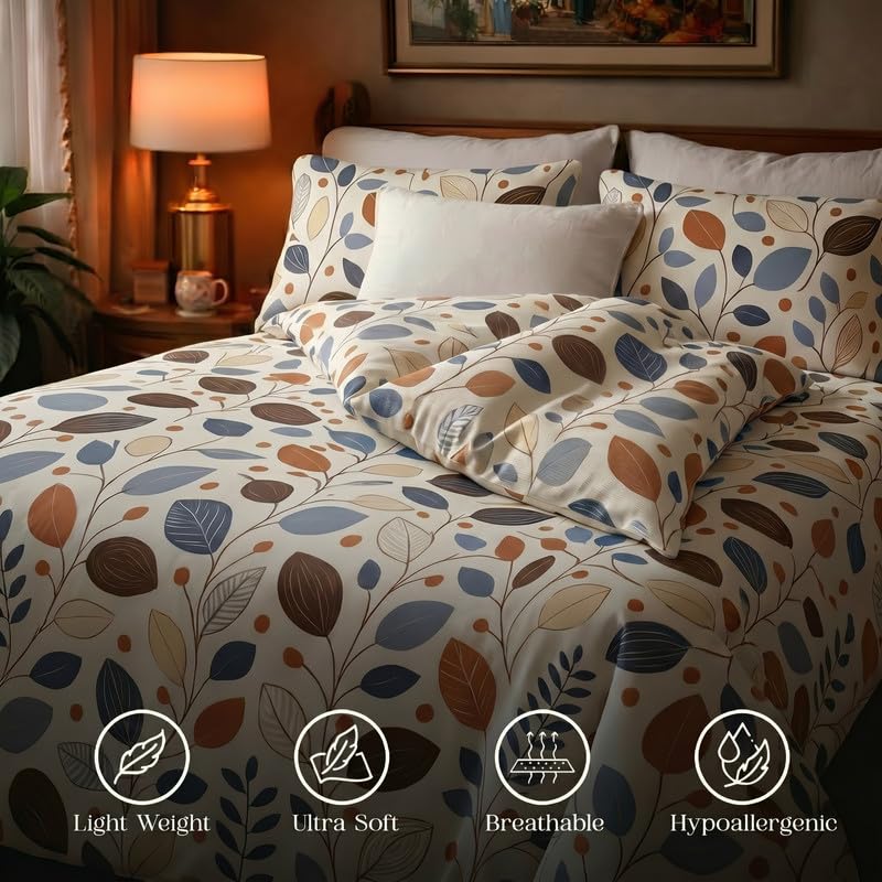Image of Utopia Bedding Microfiber AC Comforter for King Size 220x240 cm - Lightweight, Skin-Safe & Hotel-Style Quilted Blanket with Floral Print White