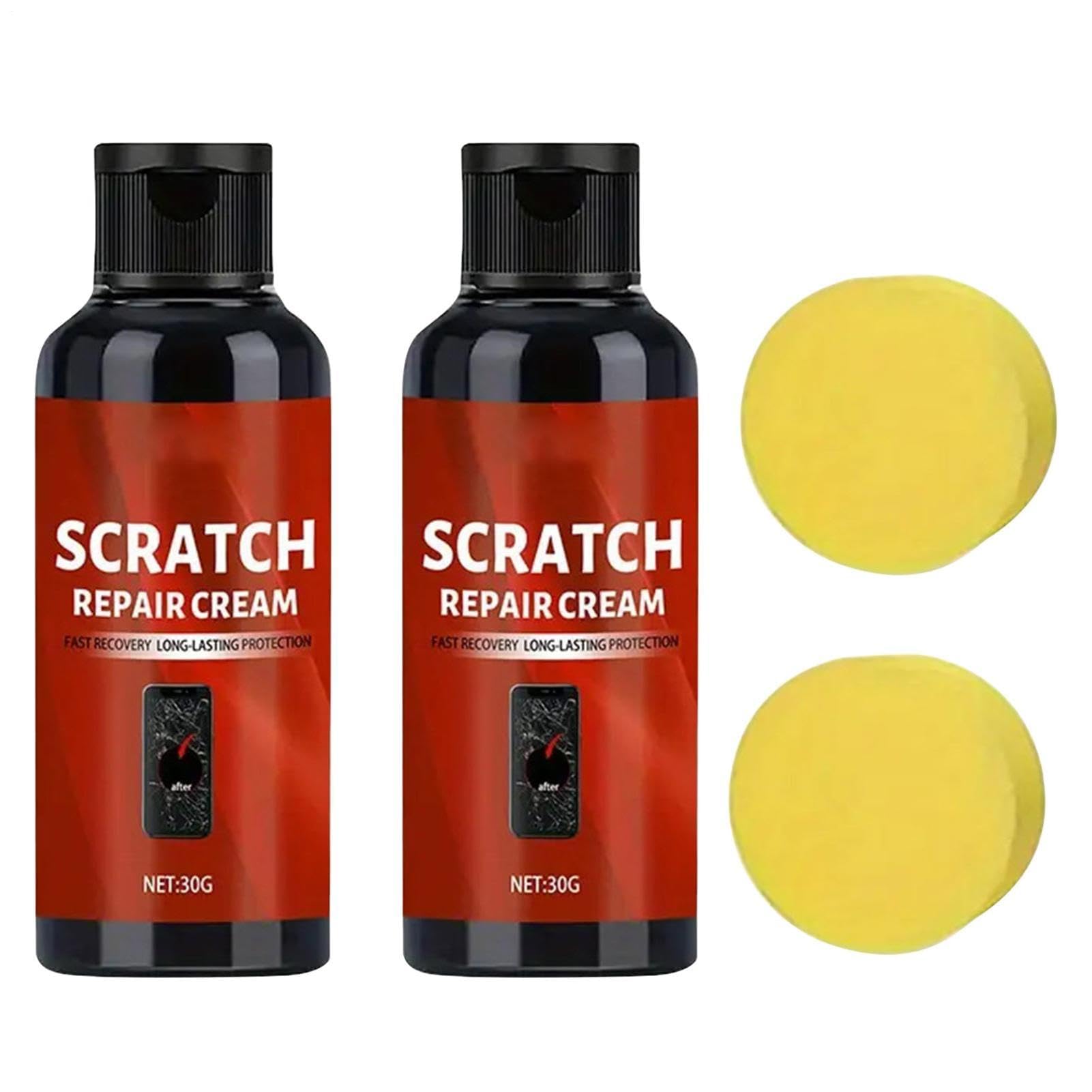 Muiltvoe Glass Polishing Screen Scratch Remover, 2 * 30g Quick Fix Polishing Cream with a Sponge, Glasses Scratch Repair Kit for Watch Eyeglasses Touchscreen Maintenance Care Restoration Daily