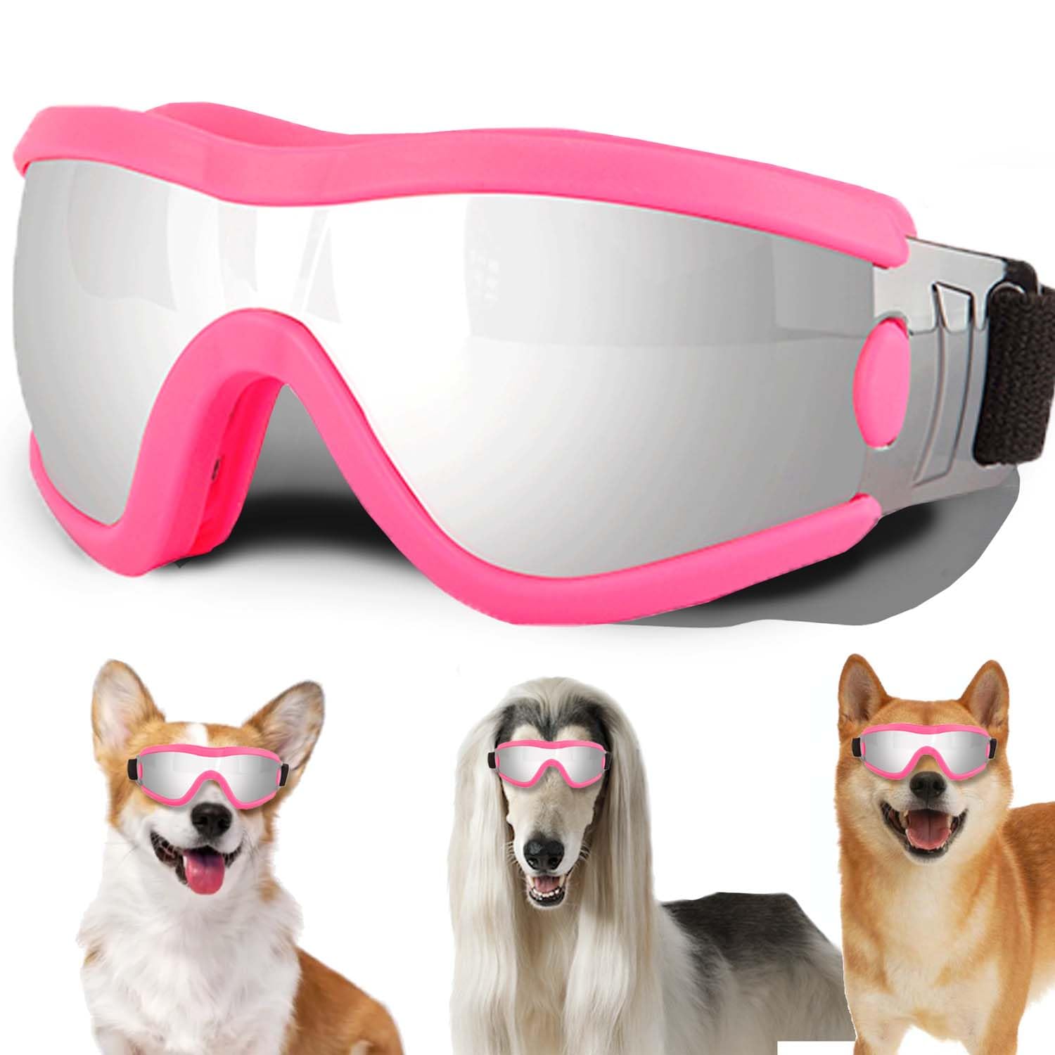 Medium Dog Sunglasses with Adjustable Strap UV Protection, Winproof Puppy Sunglasses