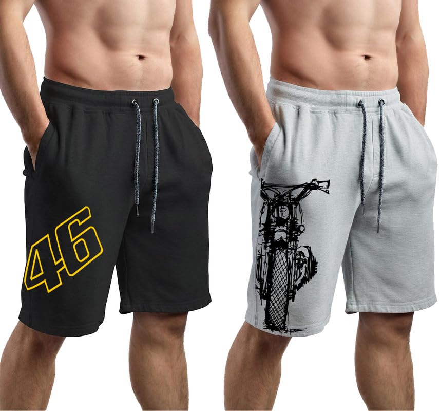 Hotfits Men’s Casual Cotton Printed Workout Shorts – Soft All-Season Fabric, Elastic Waist, 2 Side Pockets, Regular Fit – Pack of 2 Hotfits Men’s Casual Cotton Printed Workout Shorts – Soft All-Season Fabric, Elastic Waist, 2 Side Pockets, Regular Fit – Pack of 2