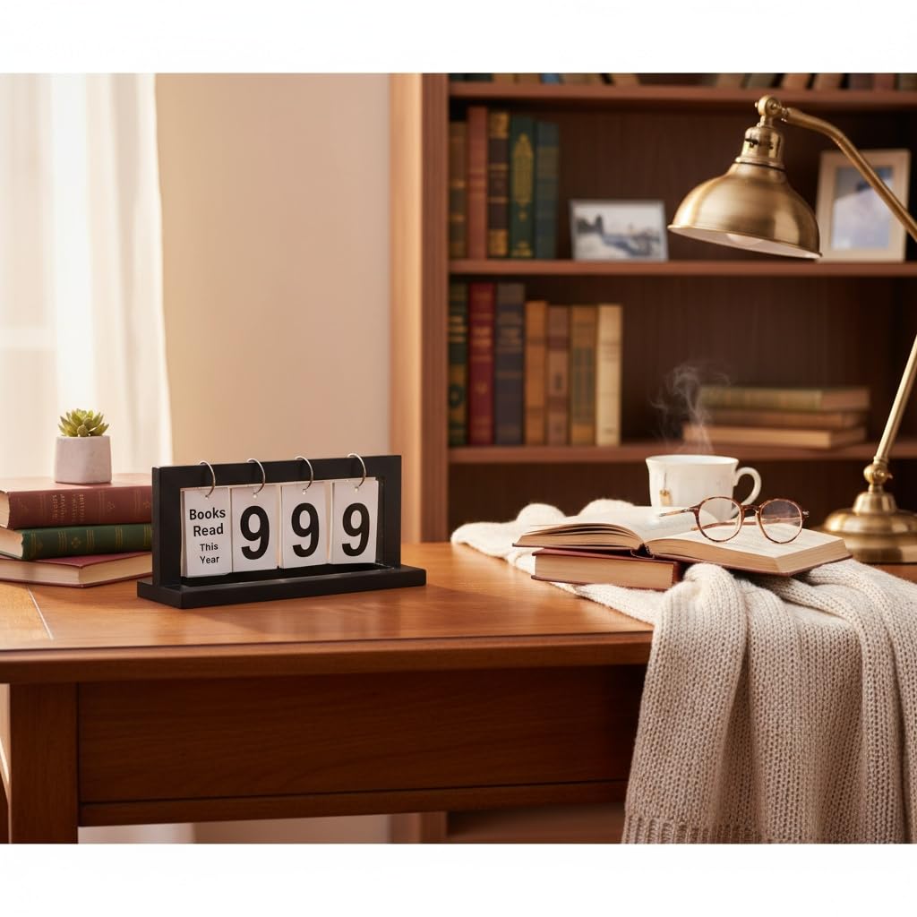 ZYZX Wooden Books Read This Year or Month Tracker Display Stand - with Flip Numbers Border, Suitable for Teachers, Students, Classrooms, Libraries, Home Office Decoration Gifts - Image 2