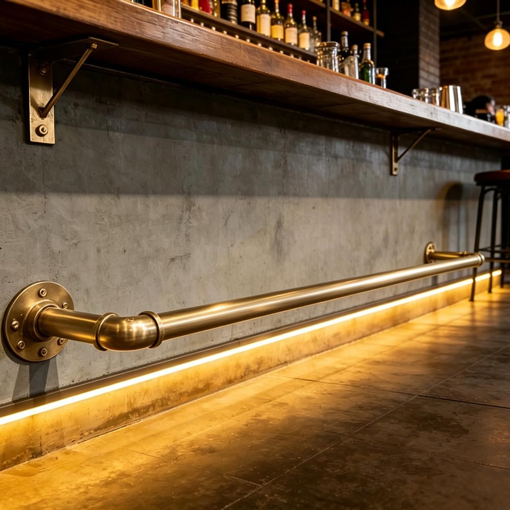 Hefjiayciq Gold Iron Tubing Bar Foot Rail Kit, Complete Undercounter Mount Hardware And Tubing, Foot Rest Railing For Home Restaurant,,420Cm/13.8Ft