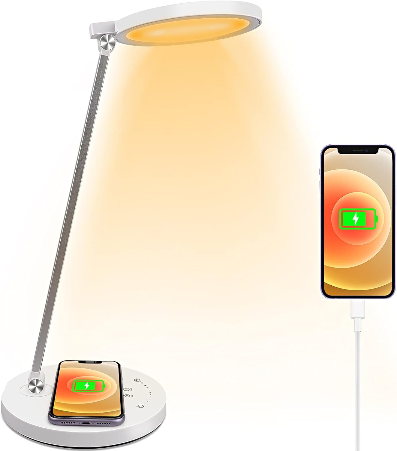 Up To 40% OFF LED Desk Lamp, Desk Lamp with Wireless Charger, USB Charging Port, Eye-Caring Desk Lamp for Home Office, 5 Lighting Modes and 5 Brightness Levels, Bright Table Light with Touch Control, 30 Mins Timer