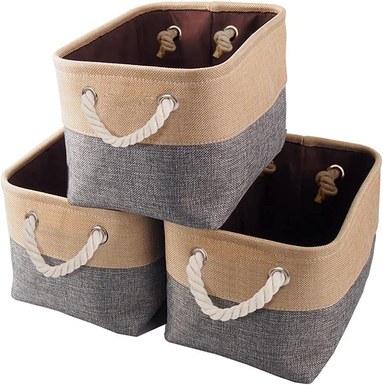 Mangata Canvas Storage Box set of 3, Foldable Fabric Storage Baskets