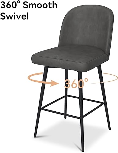 Miniatura 6 de Juego de 3 taburetes de bar de altura de mostrador, taburetes de bar giratorios tapizados con respaldo y patas de metal, asiento de 26 pulgadas de