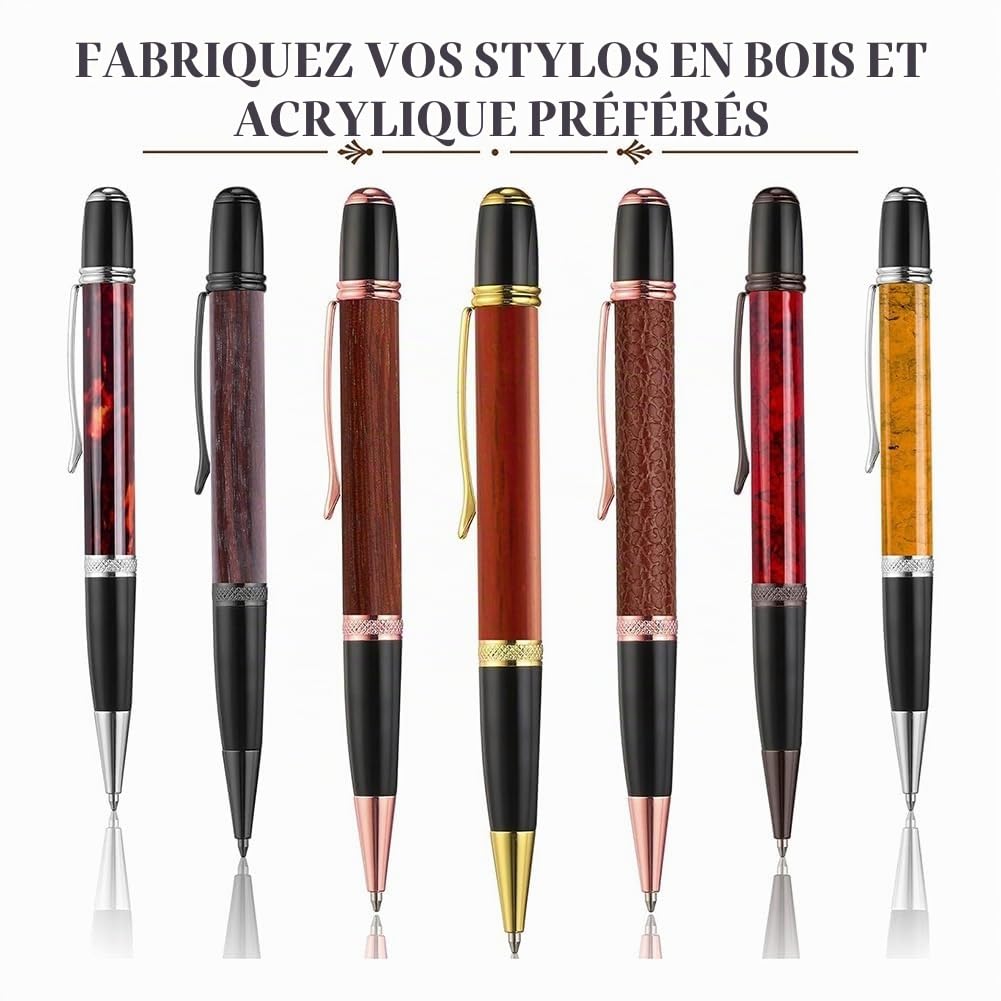 Kit de Stylo à Bille à Bille Tourné en Bois avec Recharge en Cuivre pour Fournitures de Classe DIY Cadeau pour Étudiants et Amis.