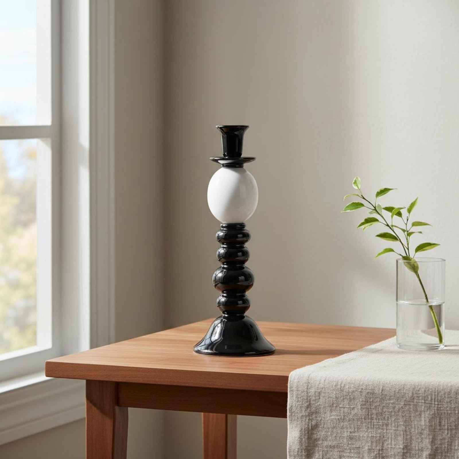 2 Stück Kerzenhalter Schwarz Weiß Kerzenständer Leuchter Dekoständer aus Kunstharz mit Geometrischer Silhouette für Moderne Räume für Wohnzimmer Esstisch Flur Regal