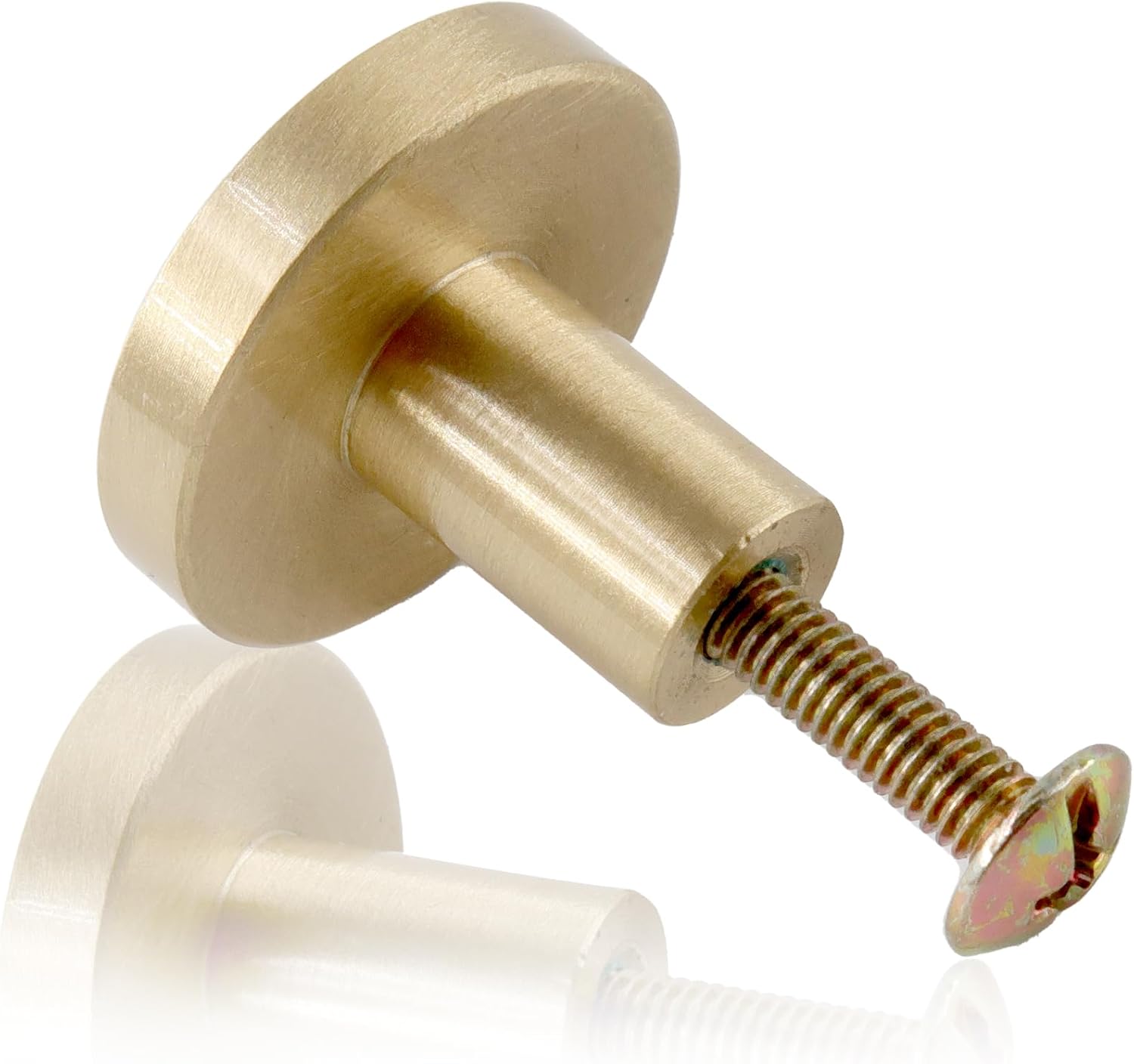 2PCS 1-5/16 Inch Solid Brass Cabinet Knobs, Round Gold Dresser Drawer Pulls Handles, Brushed Brass Cupboard Door Knobs