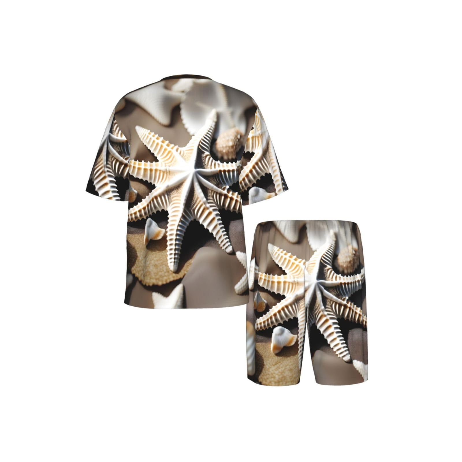 Conjunto de pijama clásico con estampado de estrella de mar de conchas de mar para hombre, pantalones cortos de pijama suaves para hombre, perfecto para noches de verano