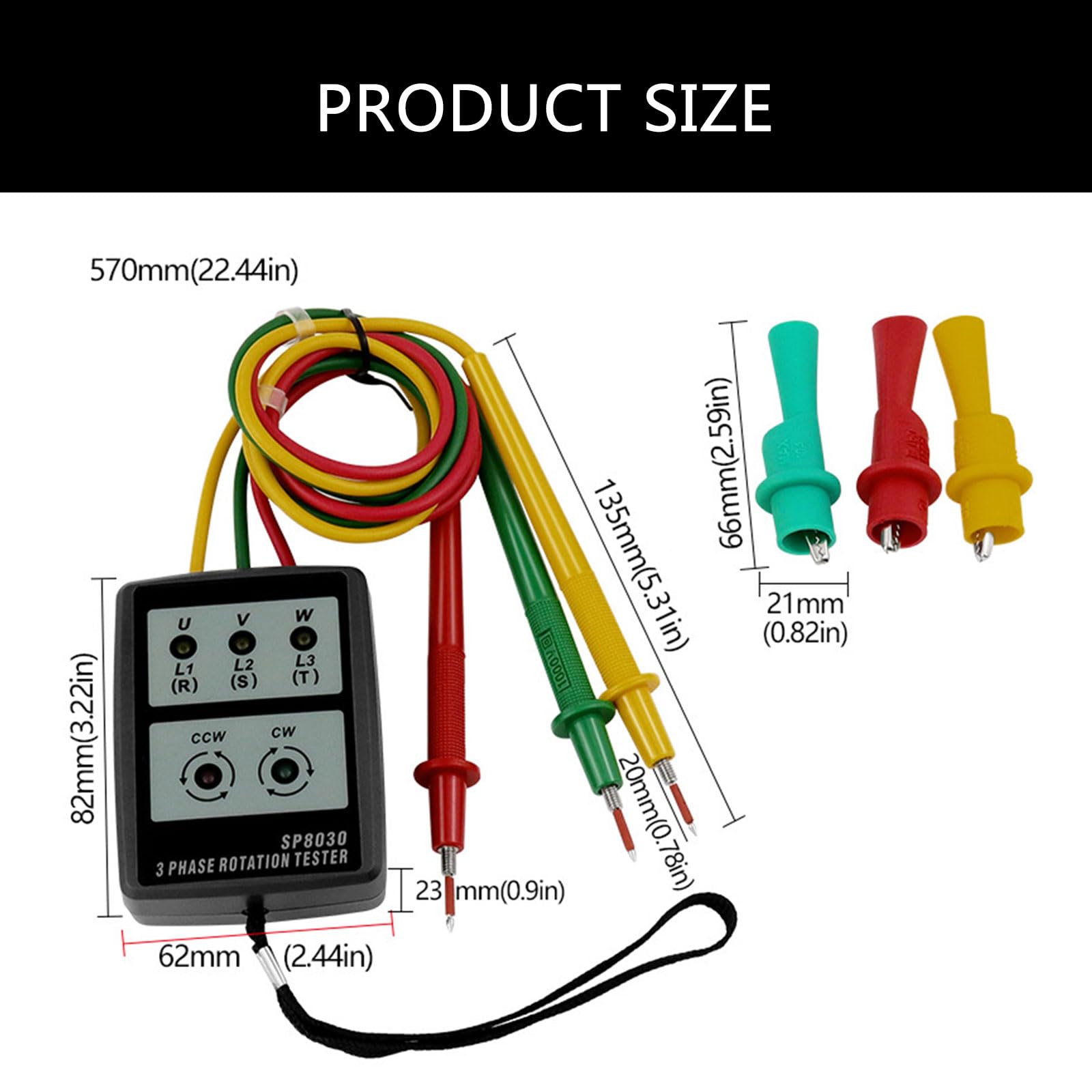 Testeur Séquences À 3 Phases Vérificateur Rotation Phase Indicateurs Phase 20Hz-400Hz Détecteurs Commande Séquenceur Phase 60-600V