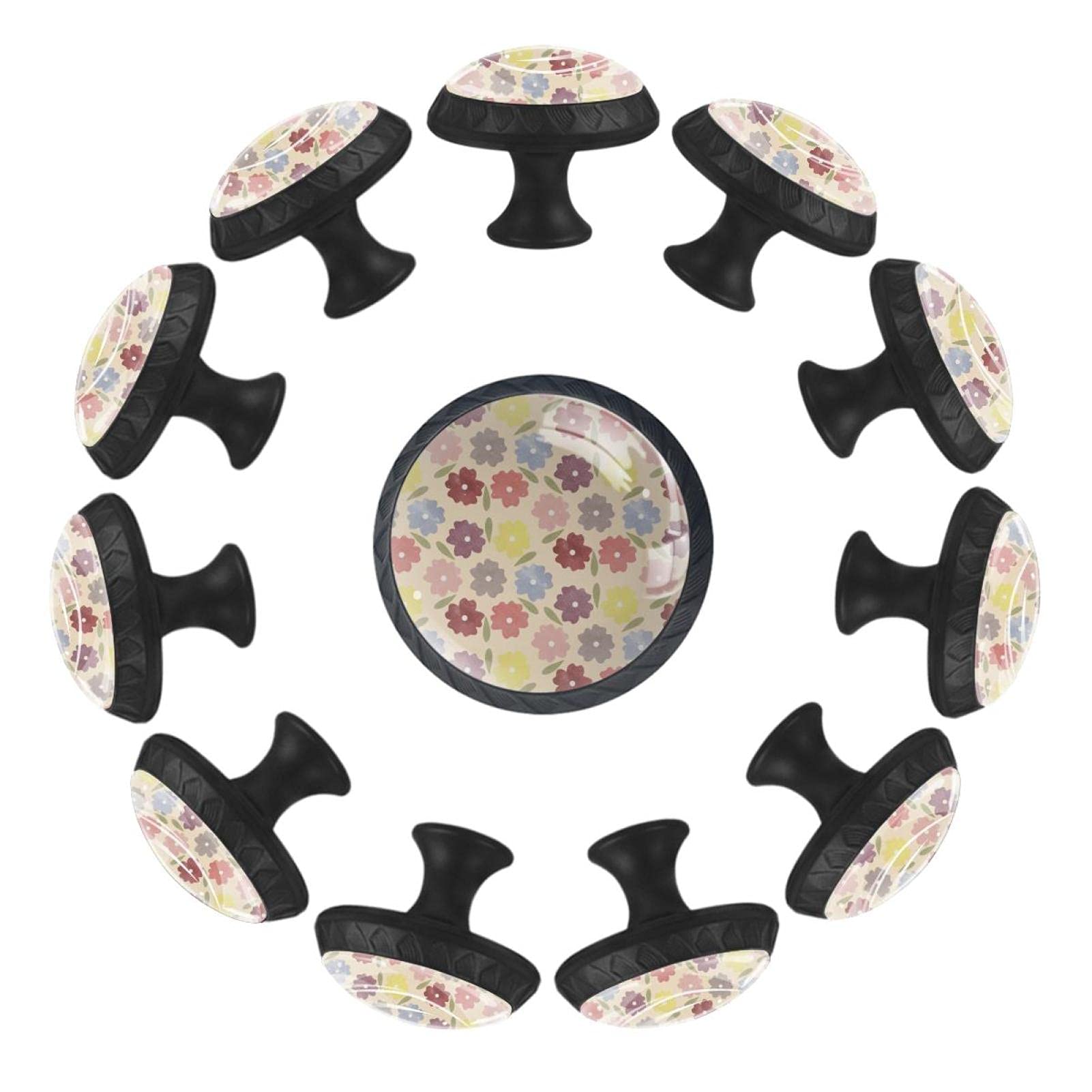 Boutons de tiroir ronds 35 mm fleurs colorées pour commode et chambre à coucher