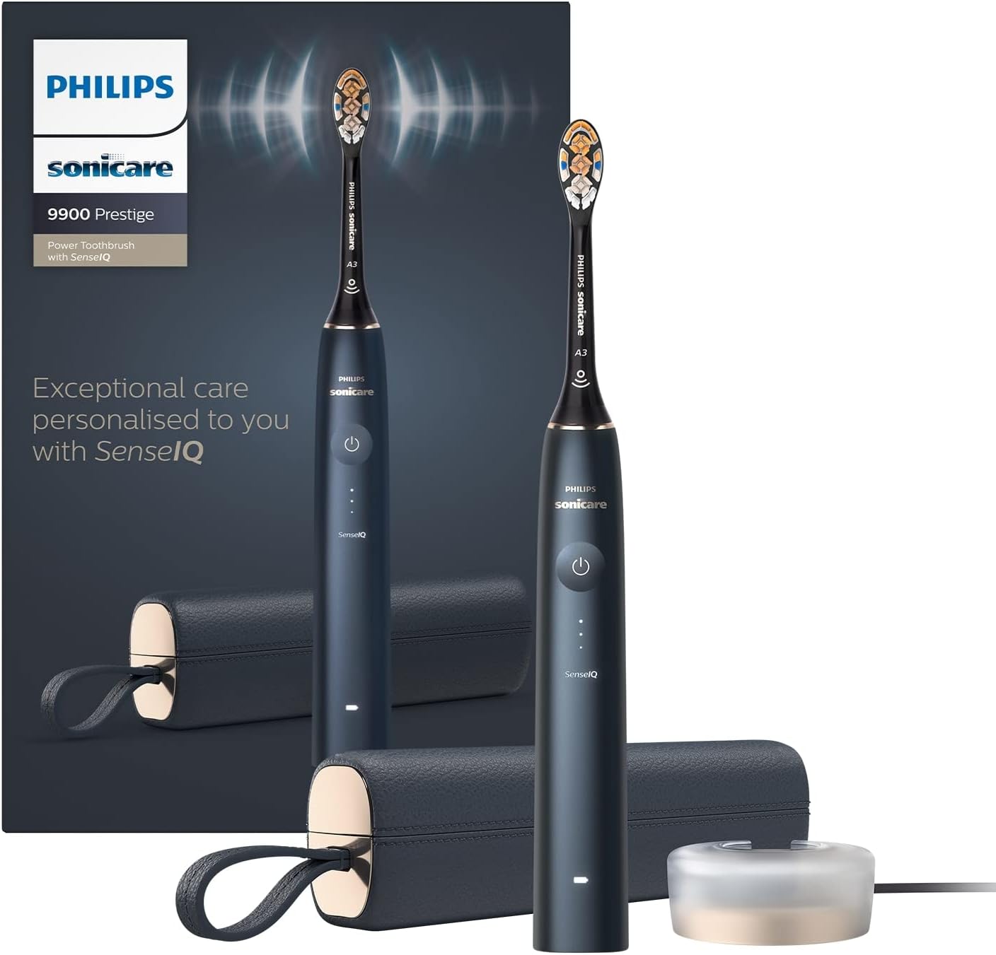 Sonicare Prestige 9900 Our Most Advanced Electric Toothbrush HX9992/12 with SenseIQ All-in-One Brush Head Artificial Intelligence in The Philips Sonicare App Colour: Midnight Blue