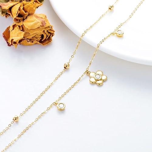 Miniatura 4 de Tobilleras de oro de 14 quilates para mujer, oro real, pulsera de tobillo con flores, joyería de tobillo, regalo de cumpleañosNavidad para esposa,
