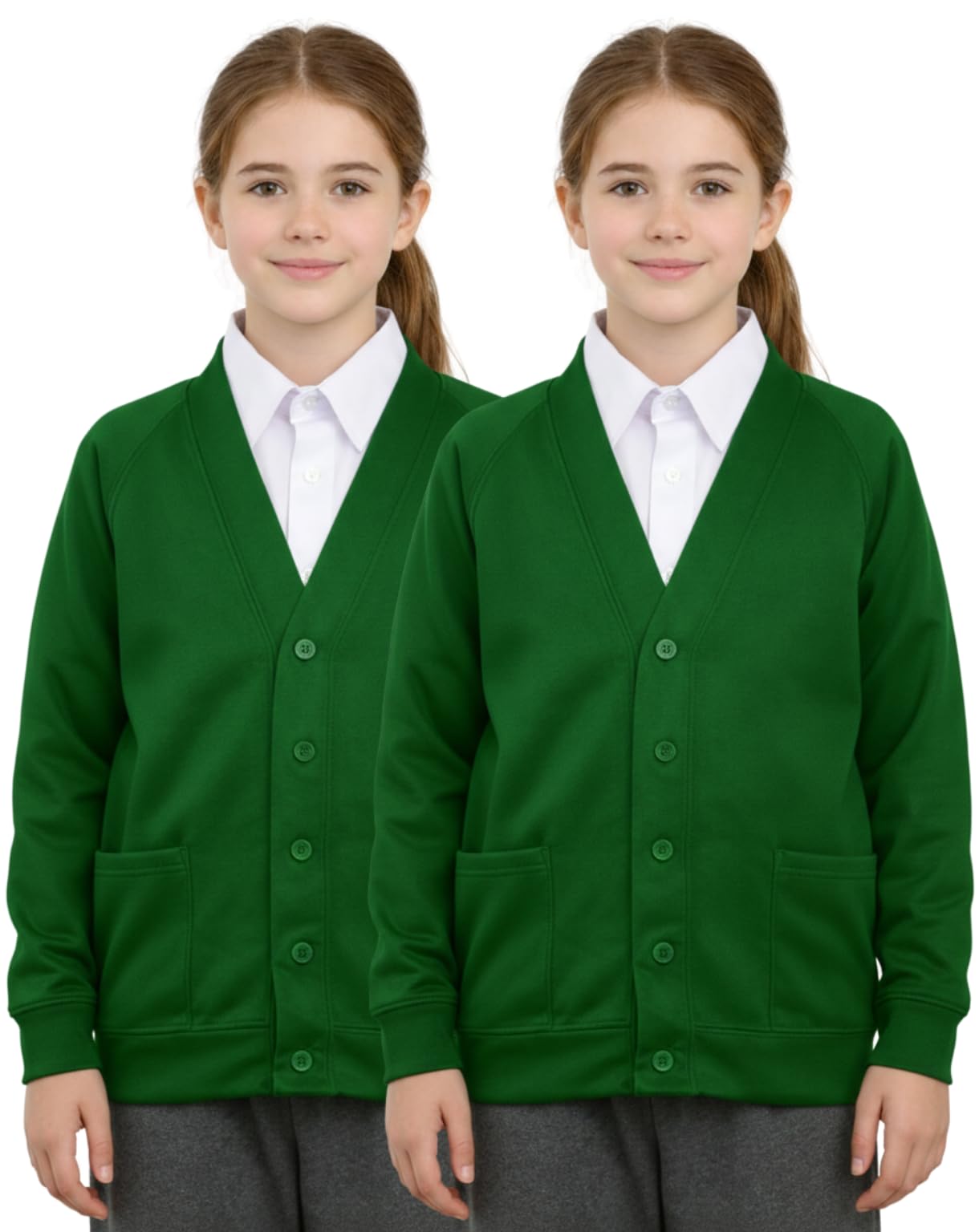 biyya® 2 Pack Girls School Cardigan Fleece Sweatshirt Long Sleeve Schoolwear School Uniform for Girls 5-14 Years (Green, 13-14 Years)